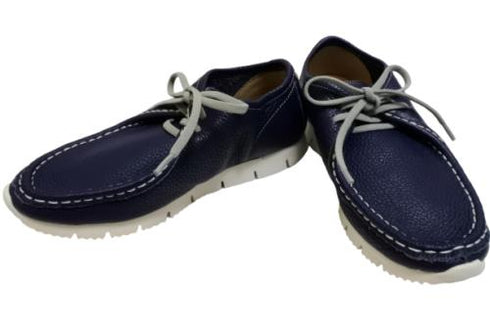 【arui_toe 3590 ネイビー】本革コンフォートモカシン靴紐シューズ